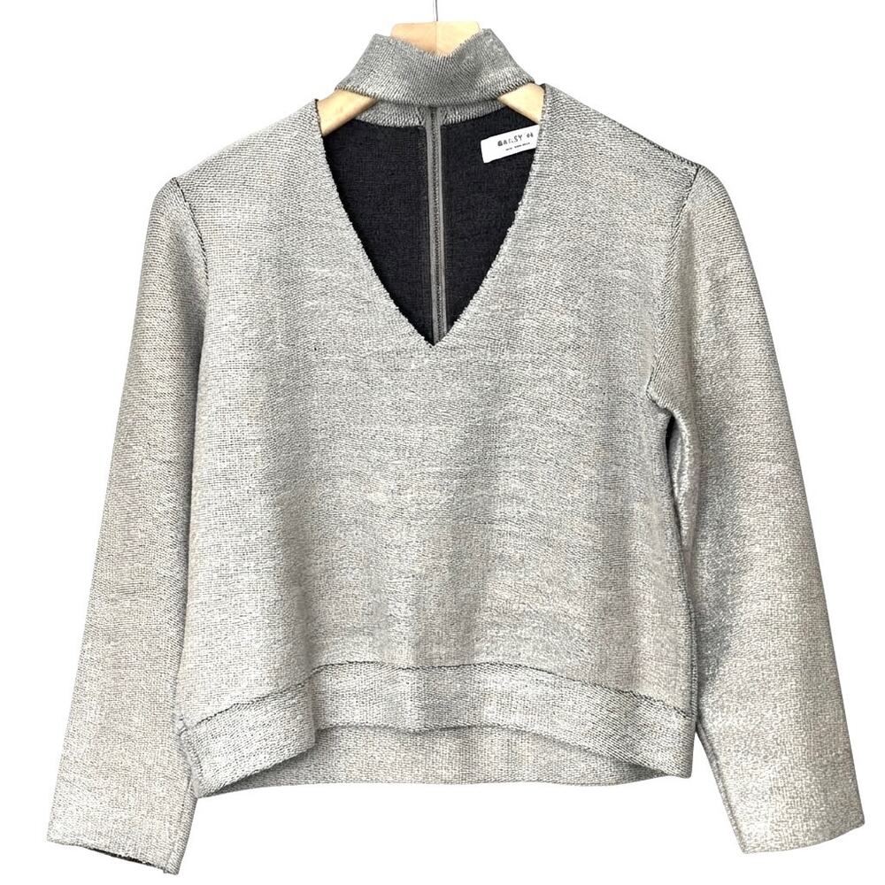 Bailey 44 A-List Silver/Gold Shimmer Chain-Mail Choker V-Neck Sweater Size M